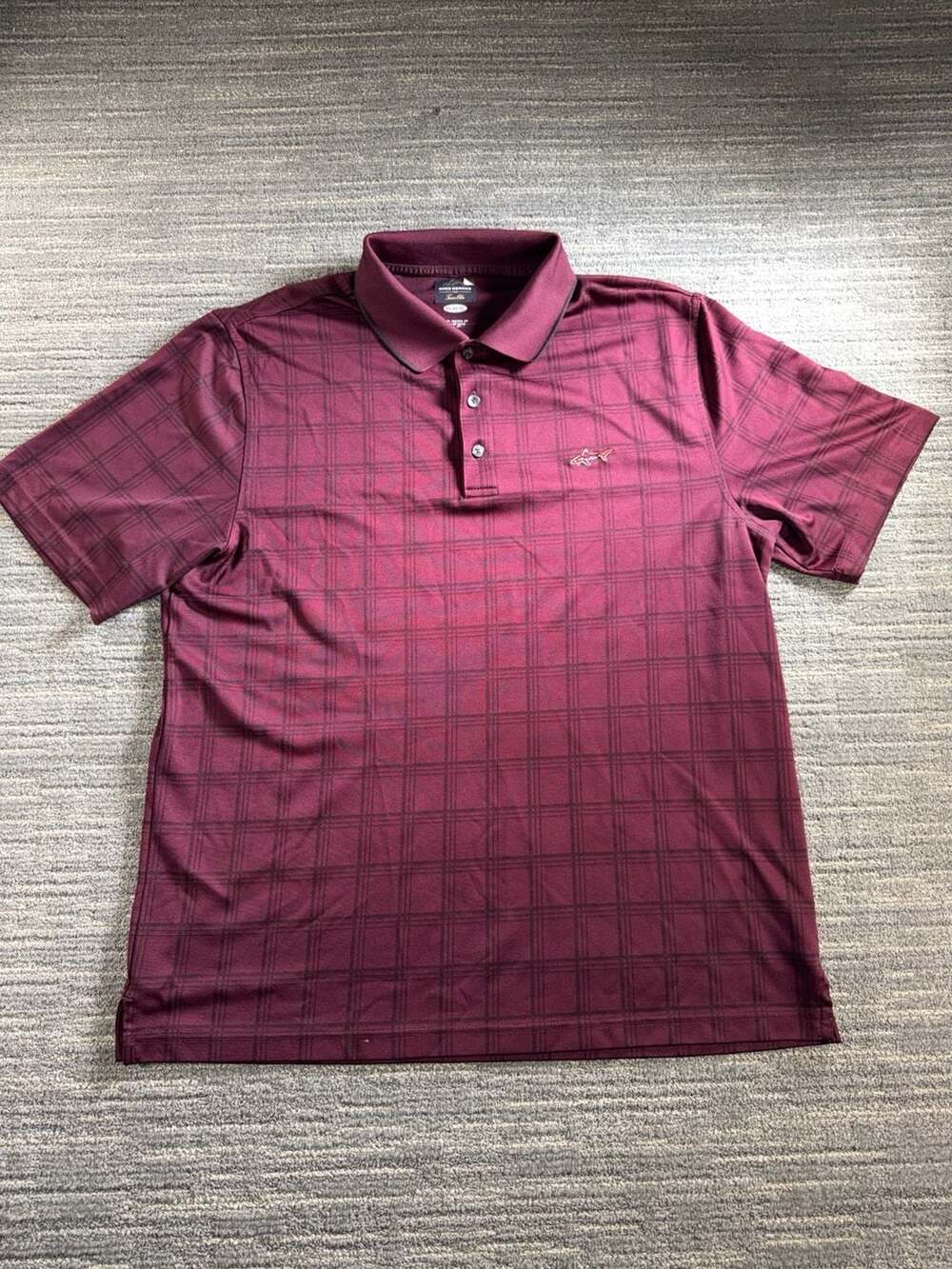 Greg Norman for Tasso Elba Play Dry Plaid Polo Shirt Size L Maroon